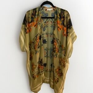 Woven Heart Women's Sheer Kimono Size Medium Gold Floral Boho Festival Fall